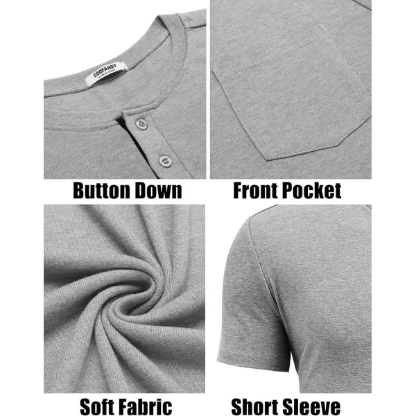 COOFANDY Men Casual Henley Shirt Short Sleeve Summer Basic T Shirt Pocket Soild Button Tee Top