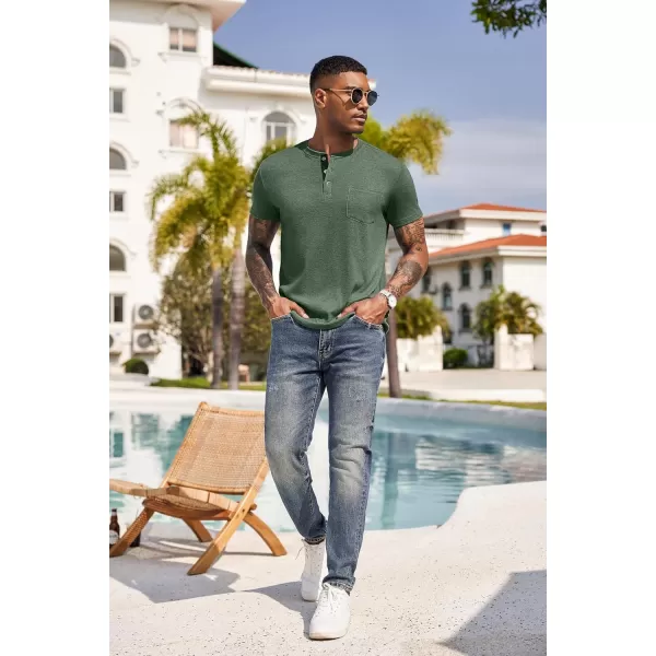 COOFANDY Men Casual Henley Shirt Short Sleeve Summer Basic T Shirt Pocket Soild Button Tee Top
