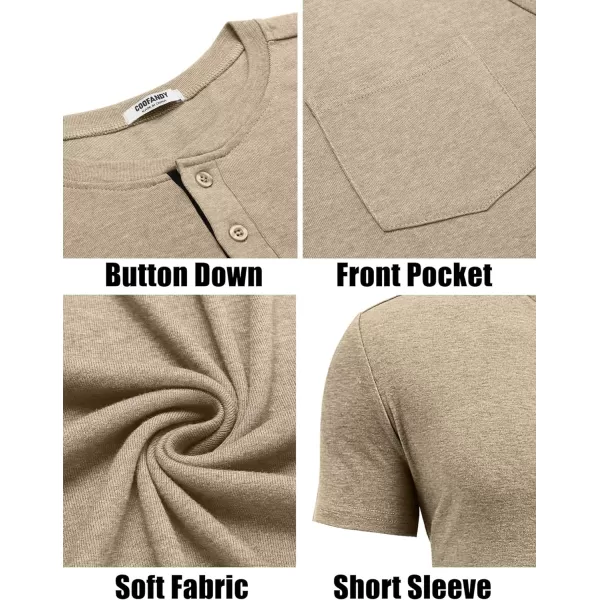 COOFANDY Men Casual Henley Shirt Short Sleeve Summer Basic T Shirt Pocket Soild Button Tee Top