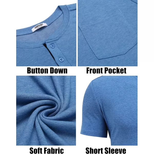 COOFANDY Men Casual Henley Shirt Short Sleeve Summer Basic T Shirt Pocket Soild Button Tee Top
