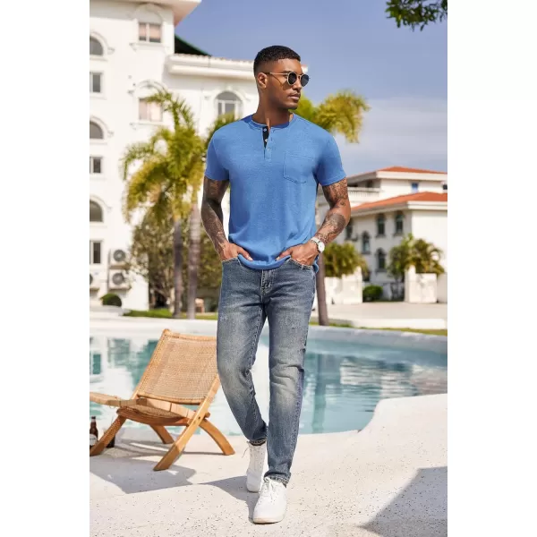 COOFANDY Men Casual Henley Shirt Short Sleeve Summer Basic T Shirt Pocket Soild Button Tee Top