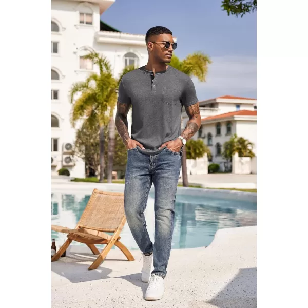 COOFANDY Men Casual Henley Shirt Short Sleeve Summer Basic T Shirt Pocket Soild Button Tee Top
