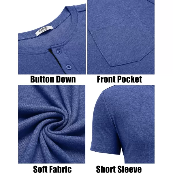 COOFANDY Men Casual Henley Shirt Short Sleeve Summer Basic T Shirt Pocket Soild Button Tee Top