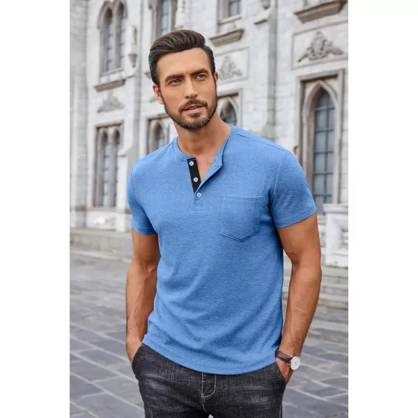 COOFANDY Men Casual Henley Shirt Short Sleeve Summer Basic T Shirt Pocket Soild Button Tee Top
