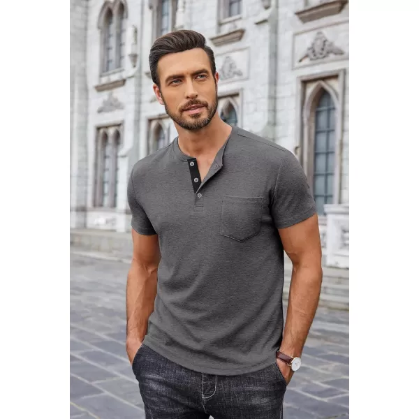 COOFANDY Men Casual Henley Shirt Short Sleeve Summer Basic T Shirt Pocket Soild Button Tee Top