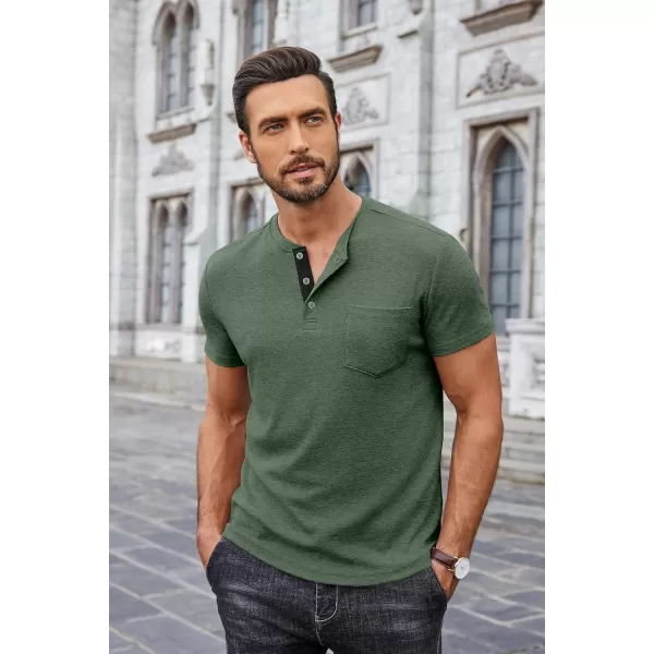 COOFANDY Men Casual Henley Shirt Short Sleeve Summer Basic T Shirt Pocket Soild Button Tee Top
