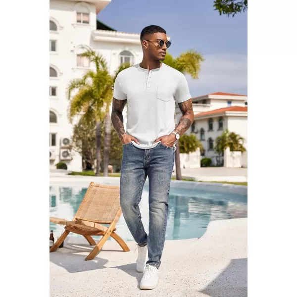 COOFANDY Men Casual Henley Shirt Short Sleeve Summer Basic T Shirt Pocket Soild Button Tee Top