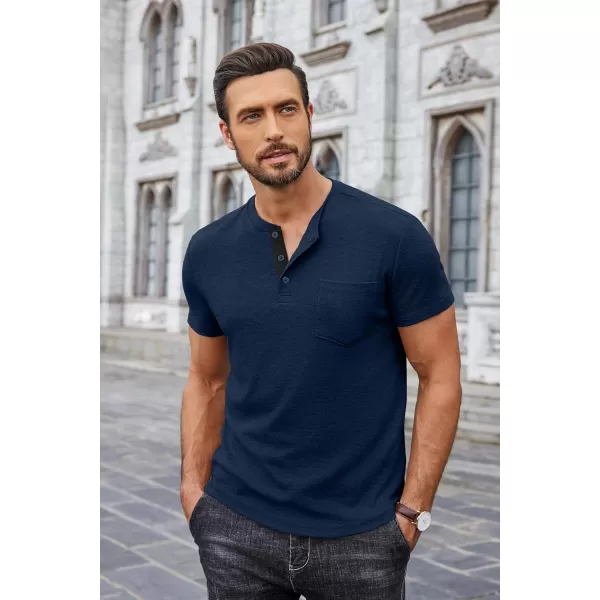 COOFANDY Men Casual Henley Shirt Short Sleeve Summer Basic T Shirt Pocket Soild Button Tee Top