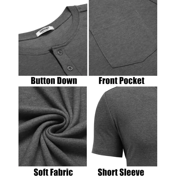 COOFANDY Men Casual Henley Shirt Short Sleeve Summer Basic T Shirt Pocket Soild Button Tee Top