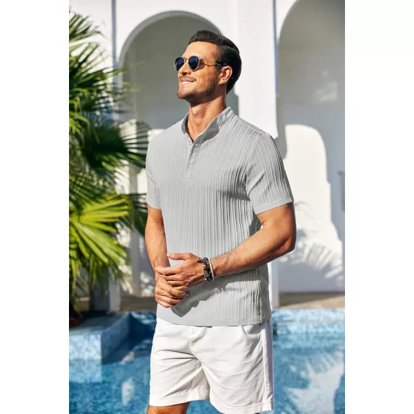 COOFANDY Men Casual Henley Tee Shirt Short Sleeve Band Collar Summer Beach Textured T-Shirt
