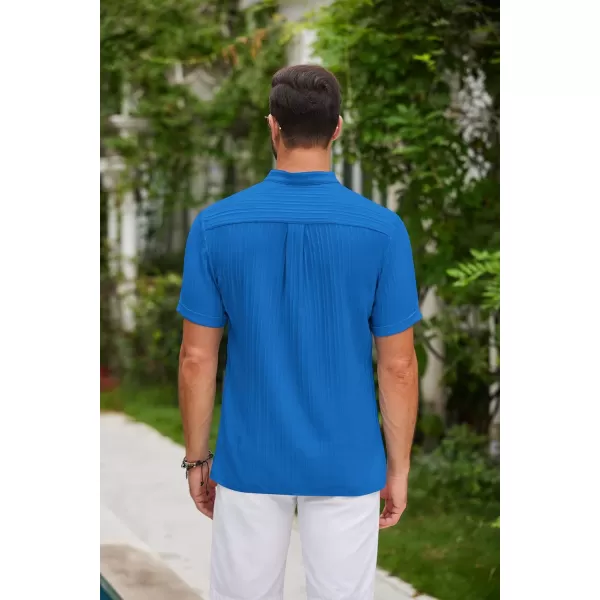 COOFANDY Men Casual Henley Tee Shirt Short Sleeve Band Collar Summer Beach Textured T-Shirt