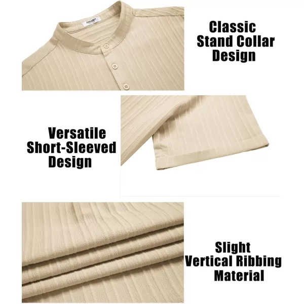 COOFANDY Men Casual Henley Tee Shirt Short Sleeve Band Collar Summer Beach Textured T-Shirt