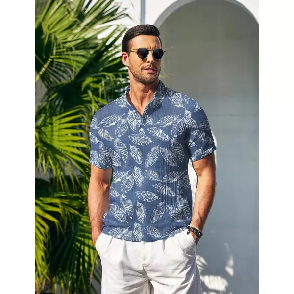 COOFANDY Men Casual Henley Tee Shirt Short Sleeve Band Collar Summer Beach Textured T-Shirt