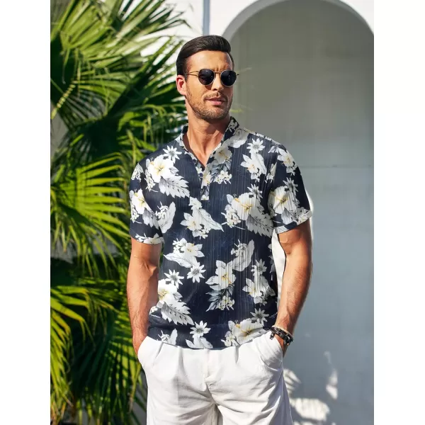 COOFANDY Men Casual Henley Tee Shirt Short Sleeve Band Collar Summer Beach Textured T-Shirt