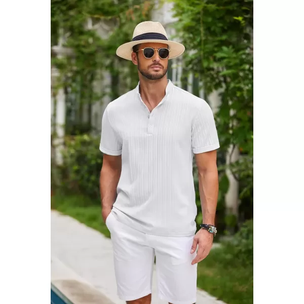 COOFANDY Men Casual Henley Tee Shirt Short Sleeve Band Collar Summer Beach Textured T-Shirt