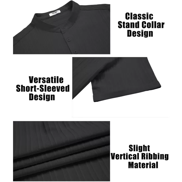 COOFANDY Men Casual Henley Tee Shirt Short Sleeve Band Collar Summer Beach Textured T-Shirt