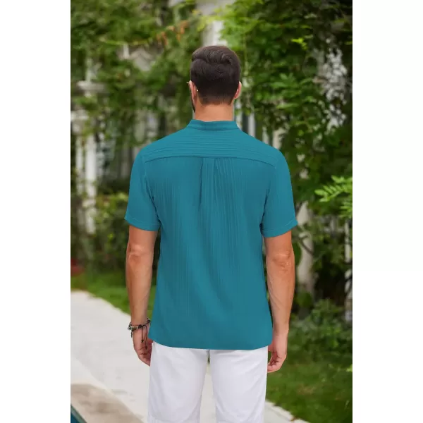 COOFANDY Men Casual Henley Tee Shirt Short Sleeve Band Collar Summer Beach Textured T-Shirt