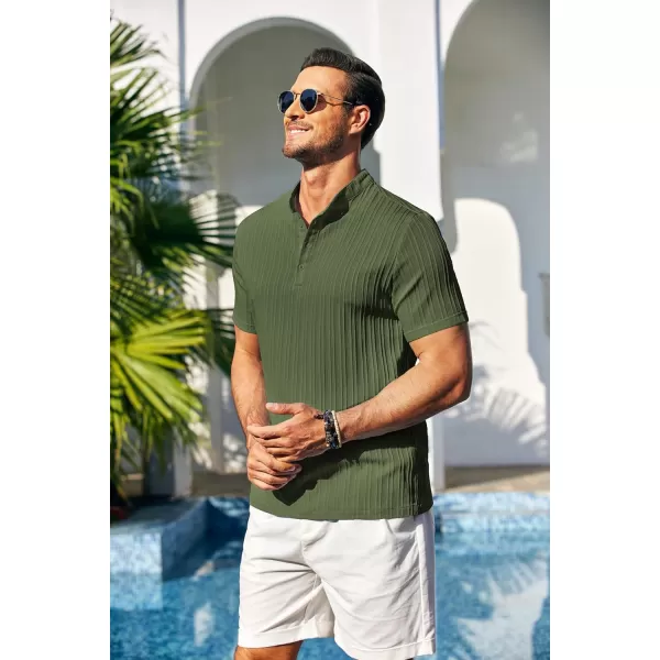 COOFANDY Men Casual Henley Tee Shirt Short Sleeve Band Collar Summer Beach Textured T-Shirt
