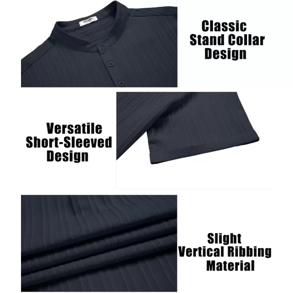 COOFANDY Men Casual Henley Tee Shirt Short Sleeve Band Collar Summer Beach Textured T-Shirt