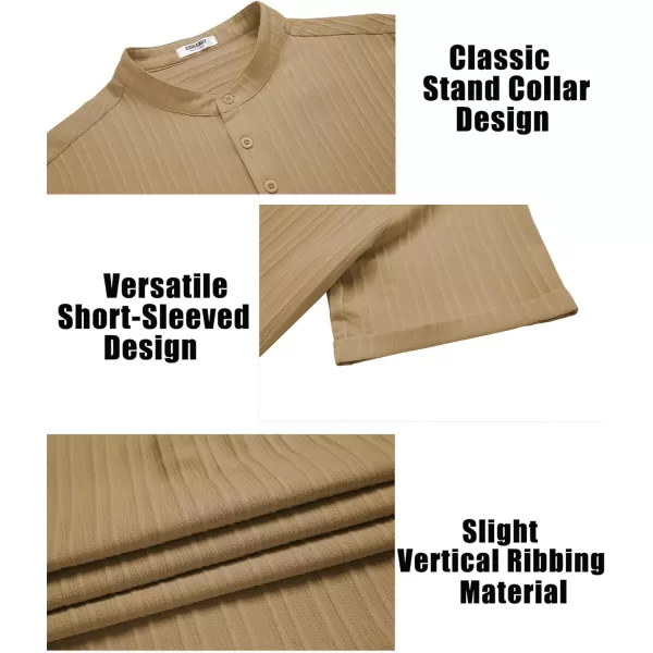 COOFANDY Men Casual Henley Tee Shirt Short Sleeve Band Collar Summer Beach Textured T-Shirt