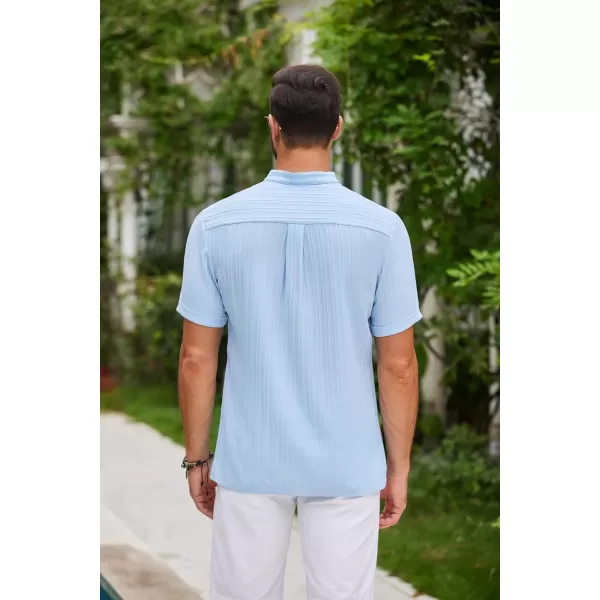 COOFANDY Men Casual Henley Tee Shirt Short Sleeve Band Collar Summer Beach Textured T-Shirt