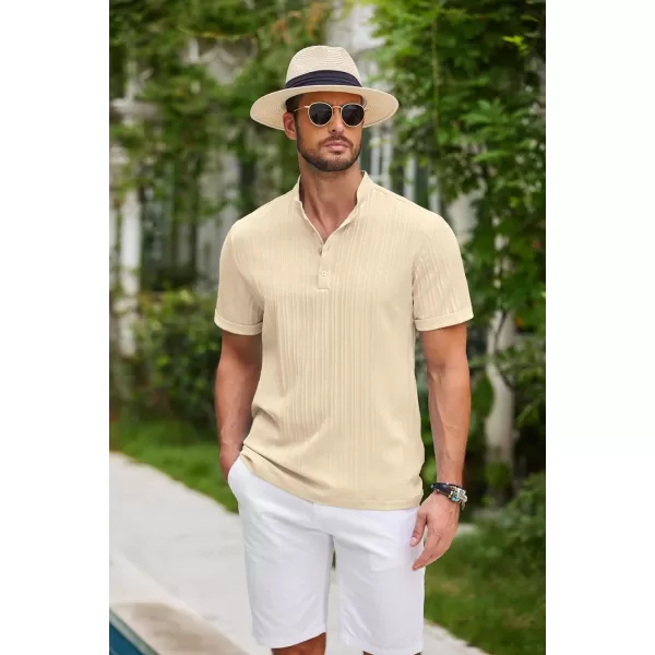 COOFANDY Men Casual Henley Tee Shirt Short Sleeve Band Collar Summer Beach Textured T-Shirt