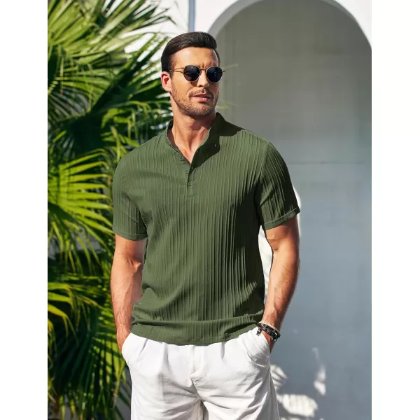 COOFANDY Men Casual Henley Tee Shirt Short Sleeve Band Collar Summer Beach Textured T-Shirt