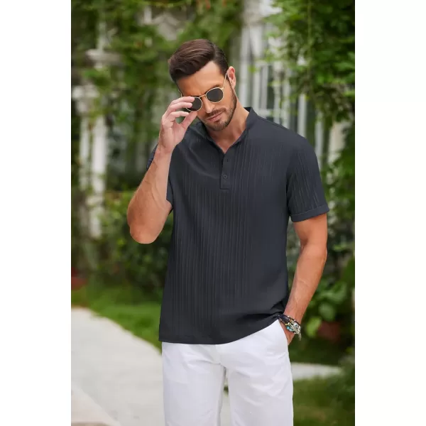COOFANDY Men Casual Henley Tee Shirt Short Sleeve Band Collar Summer Beach Textured T-Shirt