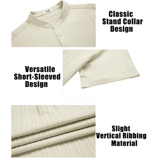 COOFANDY Men Casual Henley Tee Shirt Short Sleeve Band Collar Summer Beach Textured T-Shirt