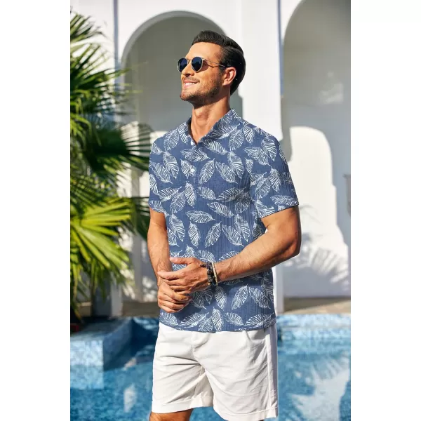 COOFANDY Men Casual Henley Tee Shirt Short Sleeve Band Collar Summer Beach Textured T-Shirt