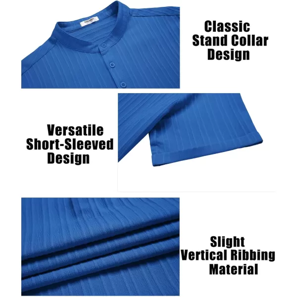 COOFANDY Men Casual Henley Tee Shirt Short Sleeve Band Collar Summer Beach Textured T-Shirt
