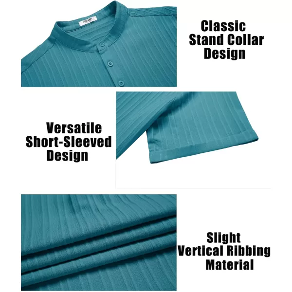 COOFANDY Men Casual Henley Tee Shirt Short Sleeve Band Collar Summer Beach Textured T-Shirt