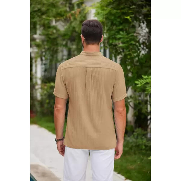 COOFANDY Men Casual Henley Tee Shirt Short Sleeve Band Collar Summer Beach Textured T-Shirt