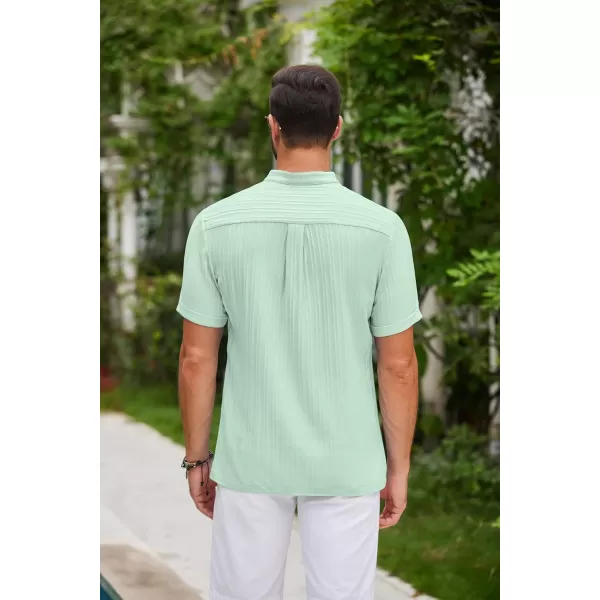 COOFANDY Men Casual Henley Tee Shirt Short Sleeve Band Collar Summer Beach Textured T-Shirt