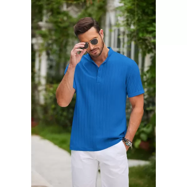 COOFANDY Men Casual Henley Tee Shirt Short Sleeve Band Collar Summer Beach Textured T-Shirt
