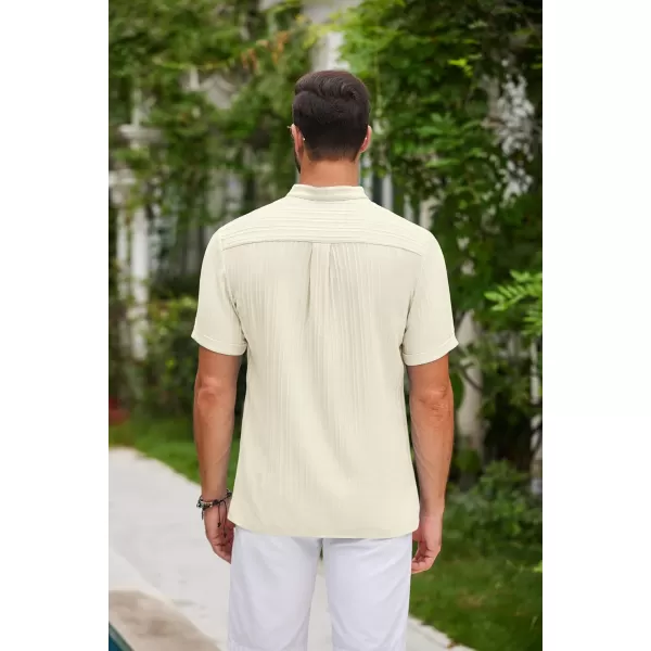 COOFANDY Men Casual Henley Tee Shirt Short Sleeve Band Collar Summer Beach Textured T-Shirt