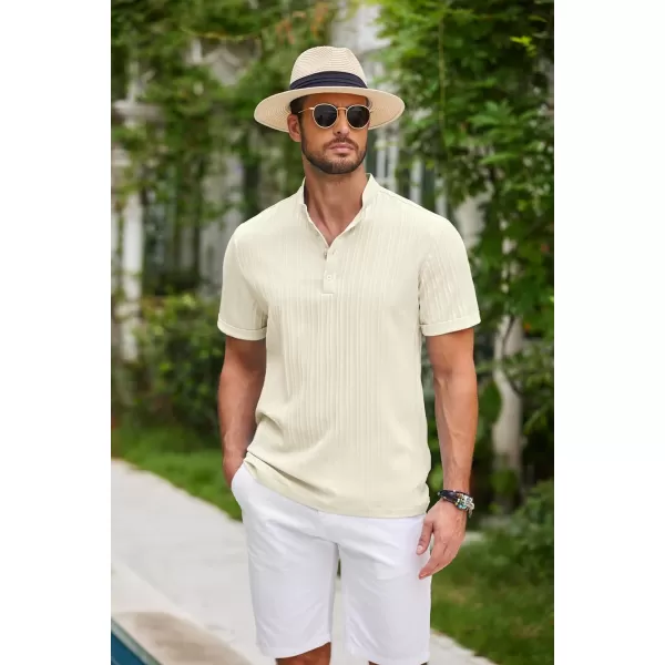 COOFANDY Men Casual Henley Tee Shirt Short Sleeve Band Collar Summer Beach Textured T-Shirt