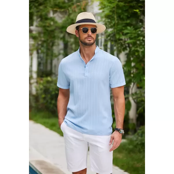 COOFANDY Men Casual Henley Tee Shirt Short Sleeve Band Collar Summer Beach Textured T-Shirt