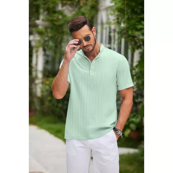 COOFANDY Men Casual Henley Tee Shirt Short Sleeve Band Collar Summer Beach Textured T-Shirt