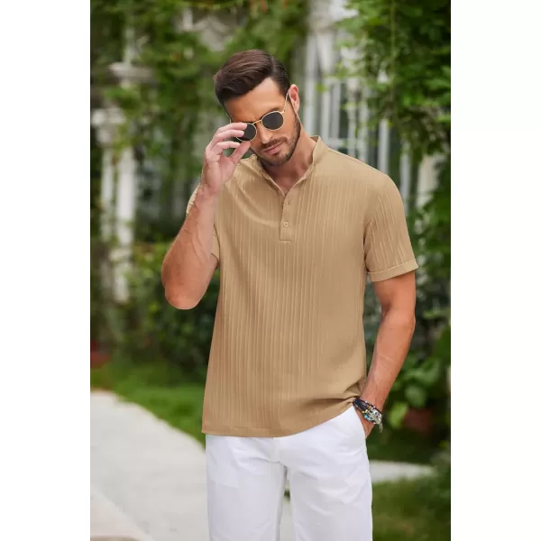 COOFANDY Men Casual Henley Tee Shirt Short Sleeve Band Collar Summer Beach Textured T-Shirt
