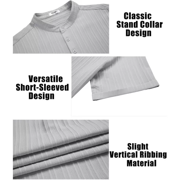 COOFANDY Men Casual Henley Tee Shirt Short Sleeve Band Collar Summer Beach Textured T-Shirt