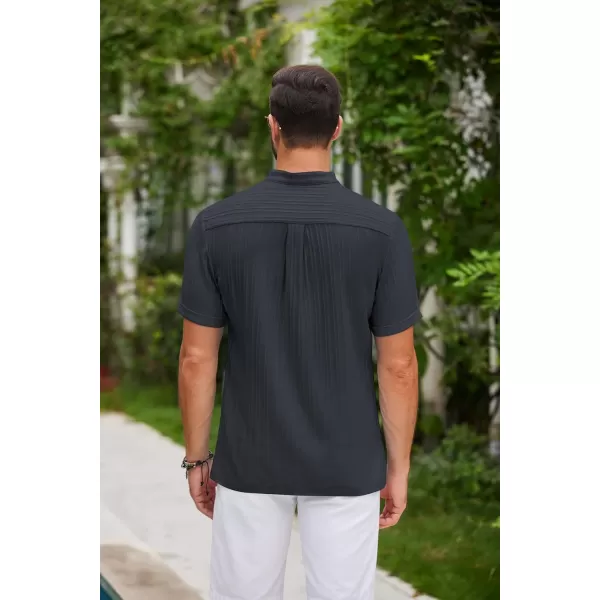 COOFANDY Men Casual Henley Tee Shirt Short Sleeve Band Collar Summer Beach Textured T-Shirt