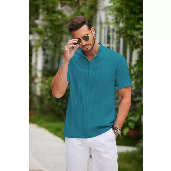 COOFANDY Men Casual Henley Tee Shirt Short Sleeve Band Collar Summer Beach Textured T-Shirt