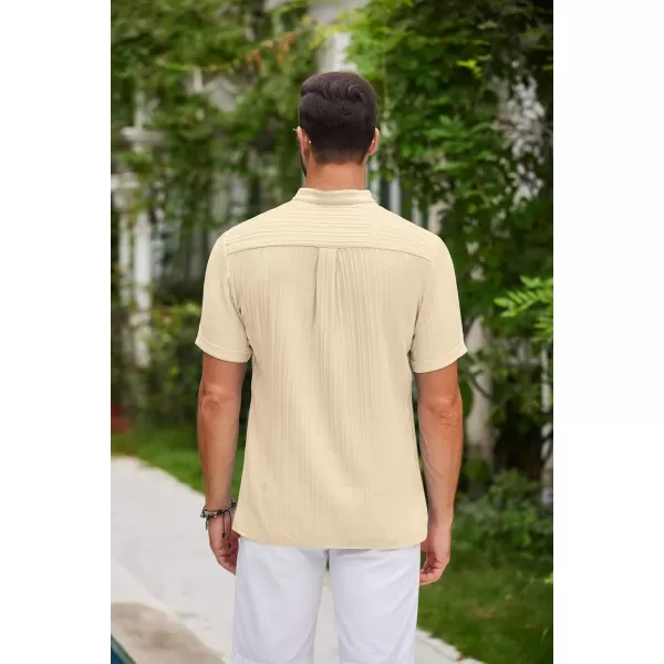 COOFANDY Men Casual Henley Tee Shirt Short Sleeve Band Collar Summer Beach Textured T-Shirt