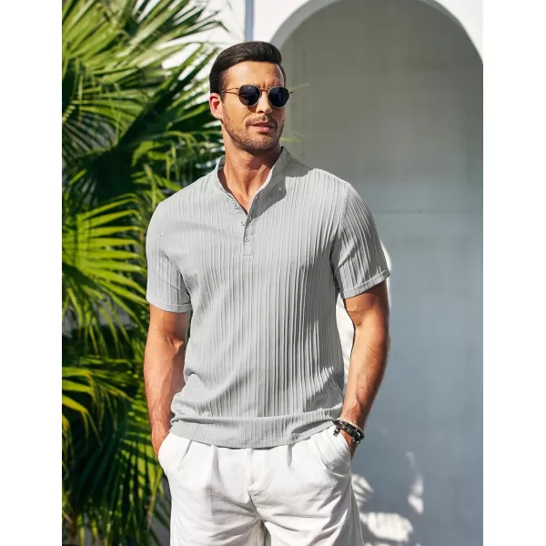 COOFANDY Men Casual Henley Tee Shirt Short Sleeve Band Collar Summer Beach Textured T-Shirt