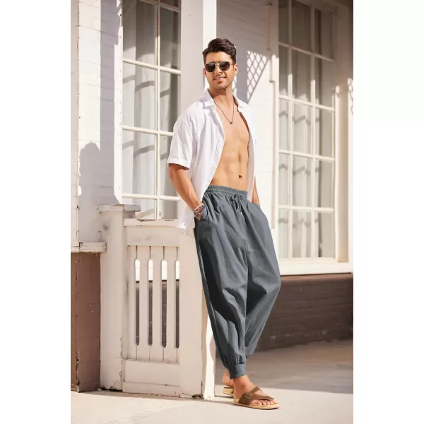 COOFANDY Men Hippie Harem Pants Baggy Linen Boho Yoga Casual Drop Crotch Trouser