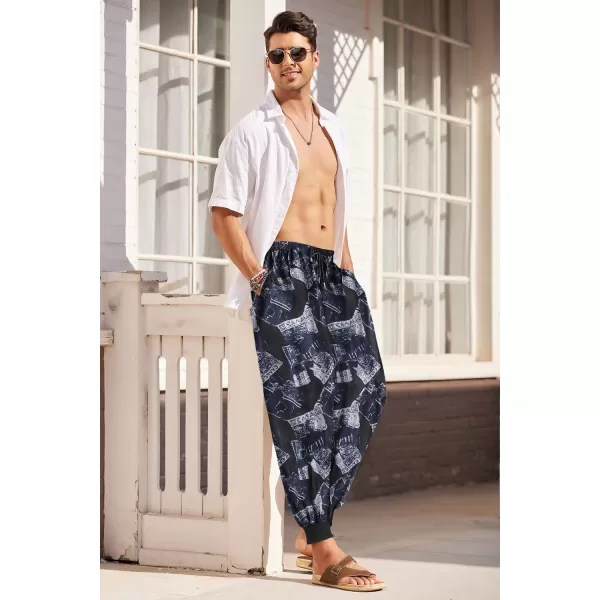 COOFANDY Men Hippie Harem Pants Baggy Linen Boho Yoga Casual Drop Crotch Trouser