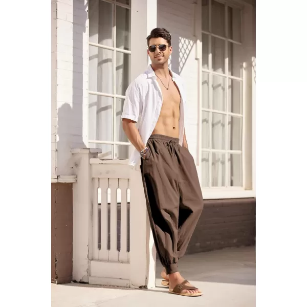 COOFANDY Men Hippie Harem Pants Baggy Linen Boho Yoga Casual Drop Crotch Trouser