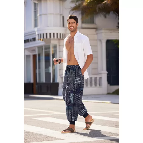 COOFANDY Men Hippie Harem Pants Baggy Linen Boho Yoga Casual Drop Crotch Trouser