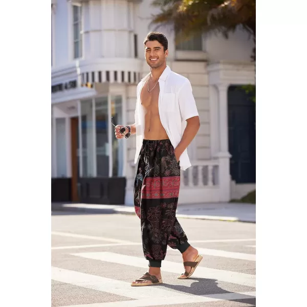 COOFANDY Men Hippie Harem Pants Baggy Linen Boho Yoga Casual Drop Crotch Trouser
